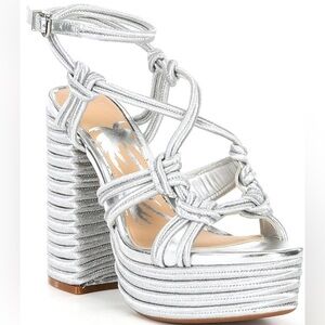 Dannijo Luchi x Gianni Bini Silver Metallic Braided Platform Sandals Heels